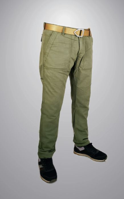 Ανδρικό παντελόνι Slim Fit από μείγμα λινό - Πράσινο της ελιάς