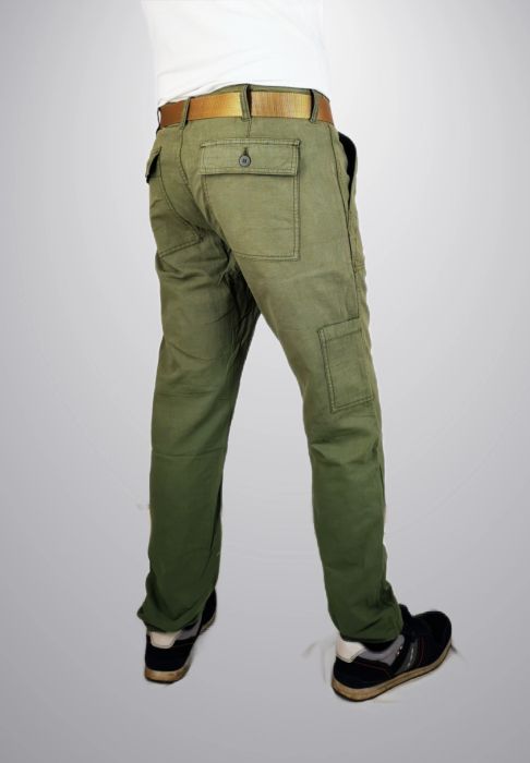 Мъжки панталони Slim Fit от смес от лен- Маслинено зелен