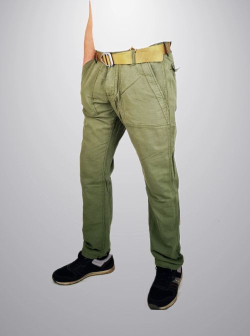 Ανδρικό παντελόνι Slim Fit από μείγμα λινό - Πράσινο της ελιάς