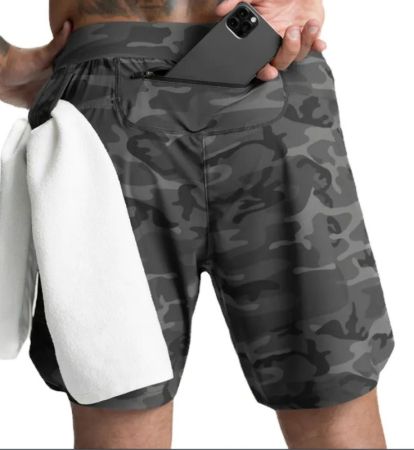 Fitness bermuda shorts - black camouflage