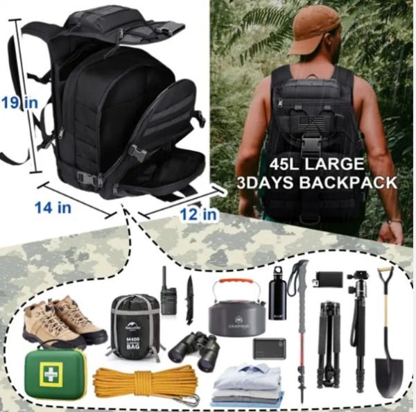 Tactical Molle Backpack. 45 liters -Black
